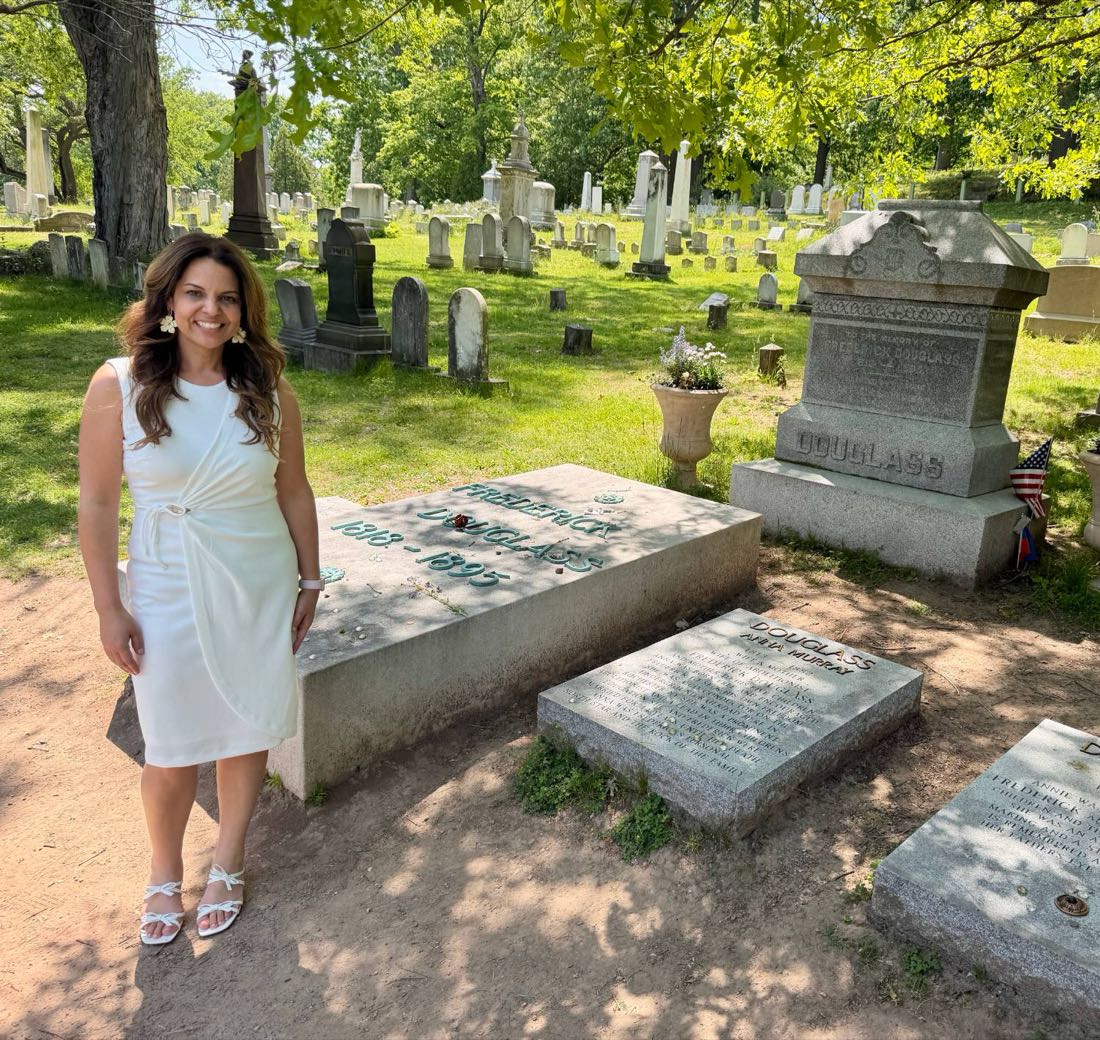 Dr. Jessyca Perez visiting the resting place of Frederick Douglass in Rochester, New York
